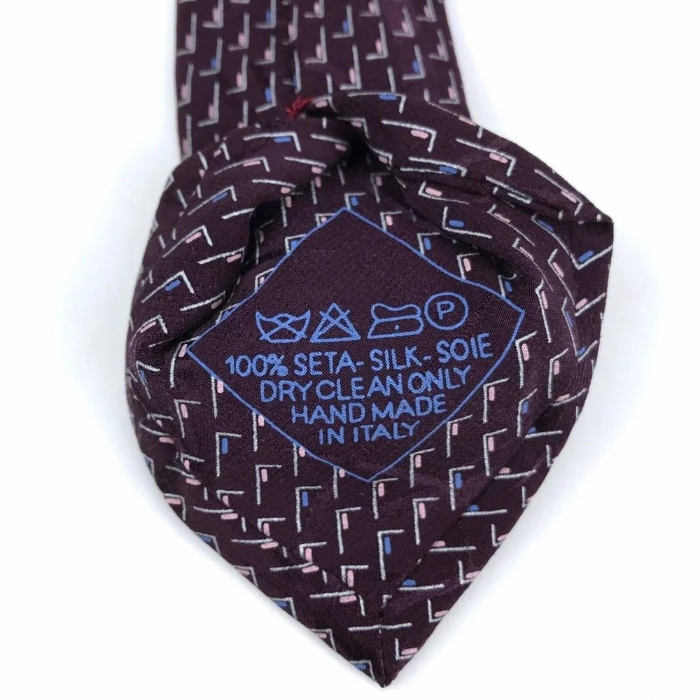 BRIONI Silk Tie Hand Made In Italy Dark Purple Blue Pink Italian Men Necktie 60